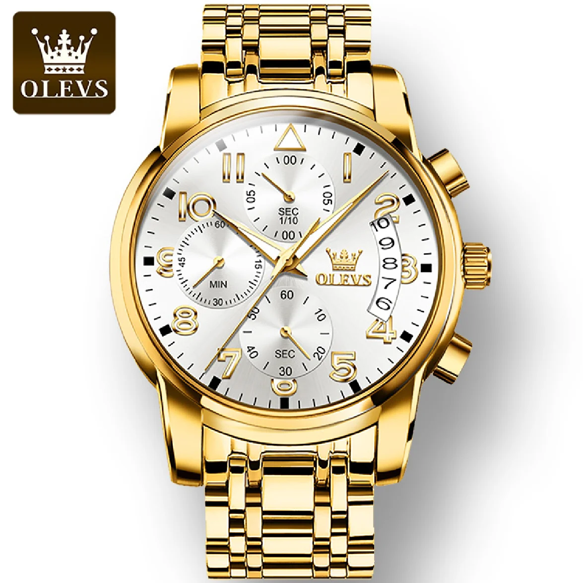 

OLEVS Multifunctional Quality Quartz Men Wristwatch Stainless Steel Strap Sport Waterproof Watches for Men Luminous Chronograph
