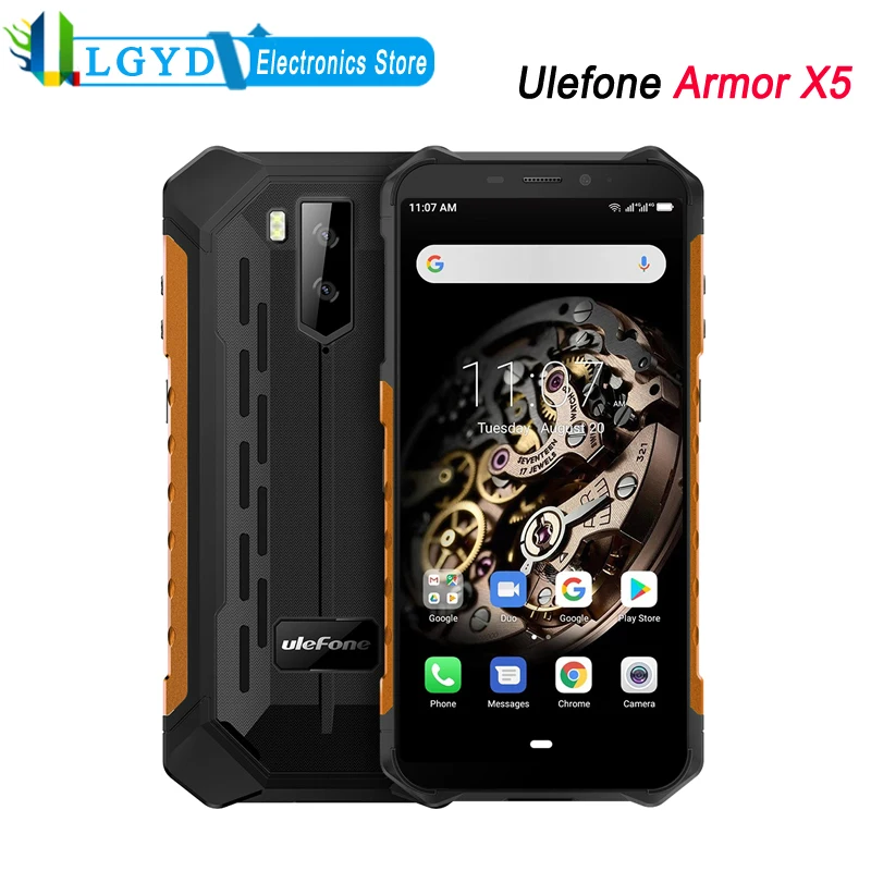 

Ulefone Armor X5 Rugged Phone Waterproof Global Version 5.5'' Android MTK6763 Octa Core 64-bit to 2.0GHz 3GB+32GB ROM NFC 4G LTE