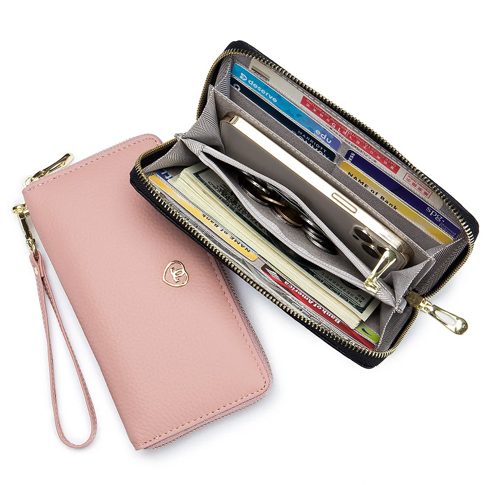 

Leather Long Wallet Women New Fashion Clutch Coin Purse Card Holder Multifunctional Zipper Cowhide Phone Money Storge Bags Small