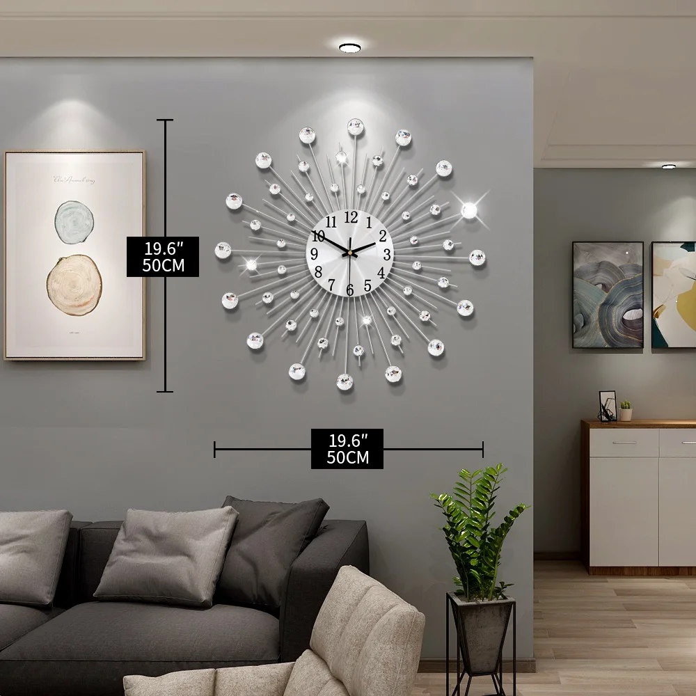 

Vintage Metal Crystal Sunburst Wall Clock Large Morden Wall Clocks Design Home Art Decor Ornaments