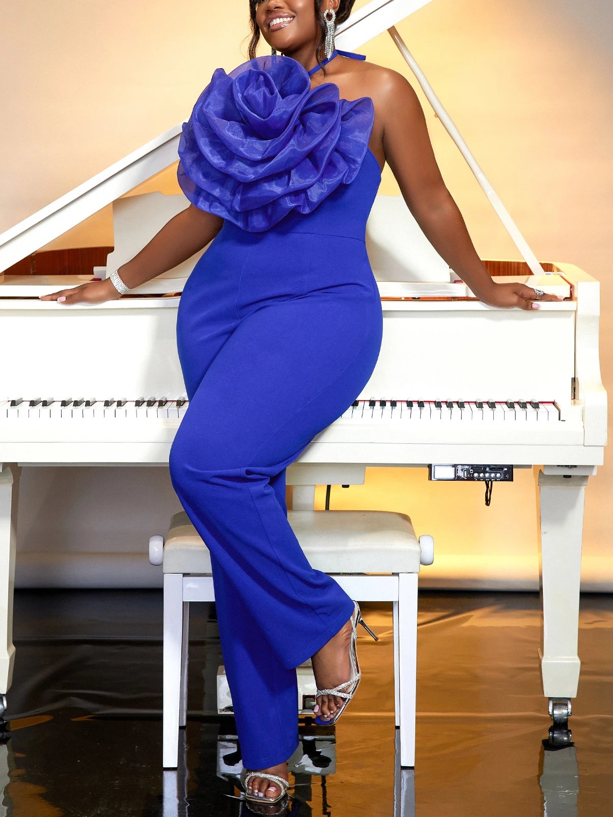 Женский комбинезон с лямкой на шее AOMEI сексуальный фатиновый открытой спиной и