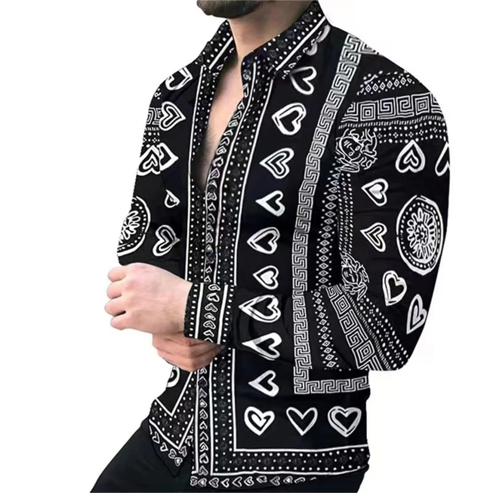Fashion Social men's club minister sleeve shirt street casual men's printed lapels of buttons designer clothing top 2023