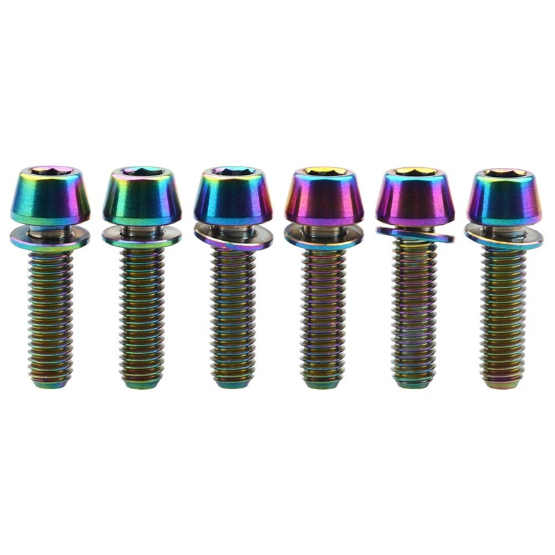 

Titanium Hex Tapered Head Bolt With Washer Screw For Bicycle Stem Parts Pack Of 6 (Ranibow, M5x18mm)