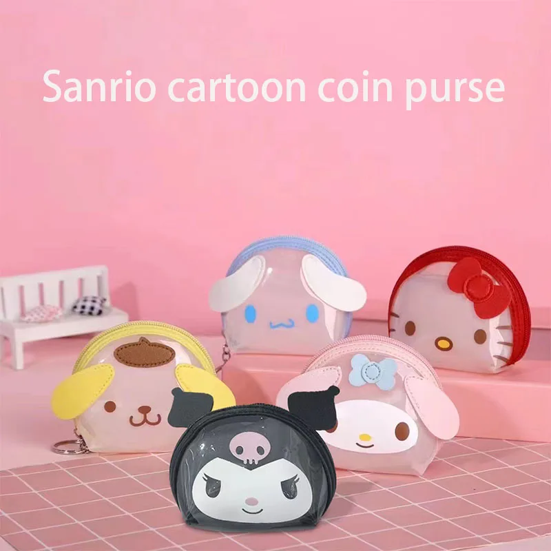 

Kawaii Sanrio Coin Purse Hellokitty Kuromi New Mini Transparent Coin Purse Cosmetic Bag Cartoon Zipper Waterproof Small Wallet