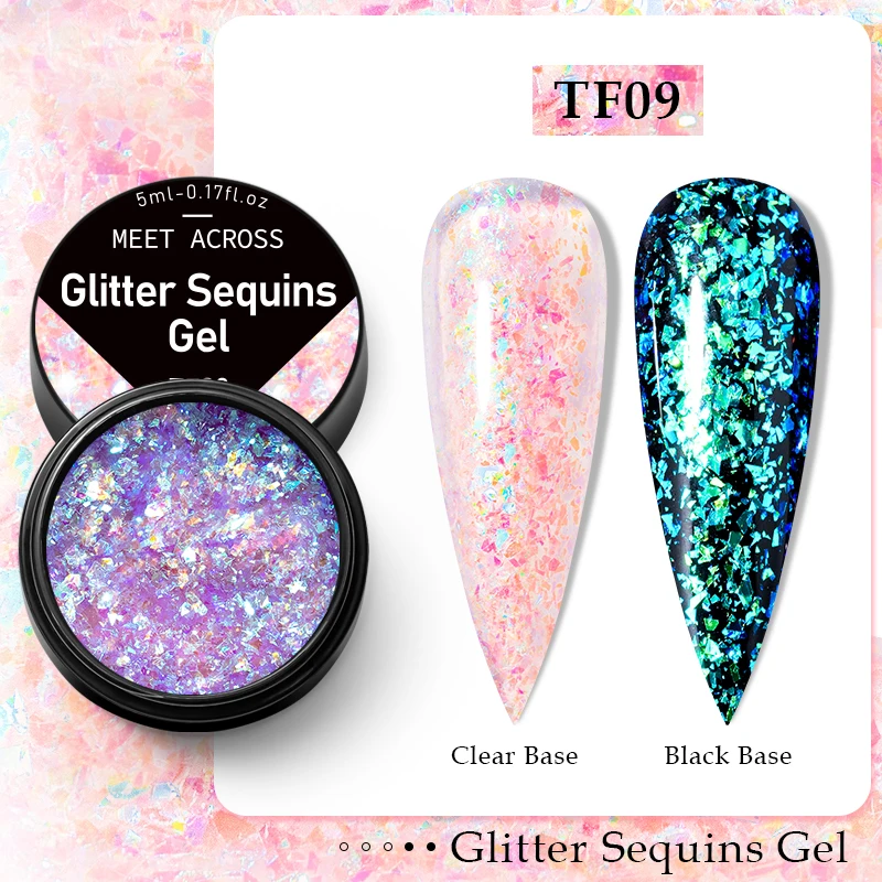 

MEET ACROSS 5ml Shining Gel Nail Polish Glow In The Dark Glitter Sequins Soak Off Gel Polish Long Lasting Nail Gel
