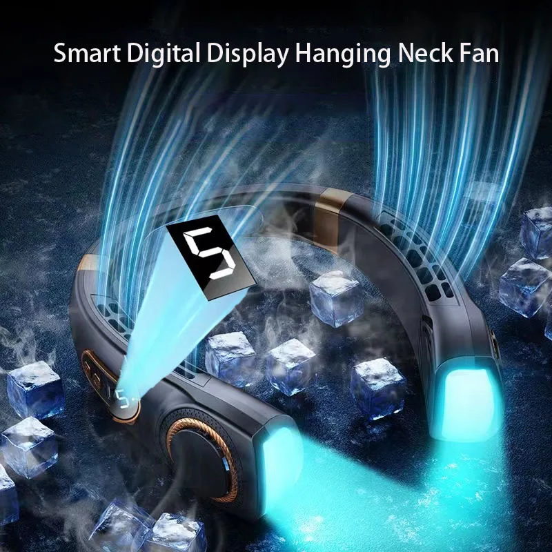 

Новейший портативный шейный вентилятор, светодиодный цифровой дисплей, Электрический мини-вентилятор без листьев, USB 4000 мАч, перезаряжаемы...