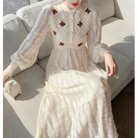 niggeey chic elegant women knitted dress kawaii long sleeve floral casual sweather dress vintage korean fashion clothing