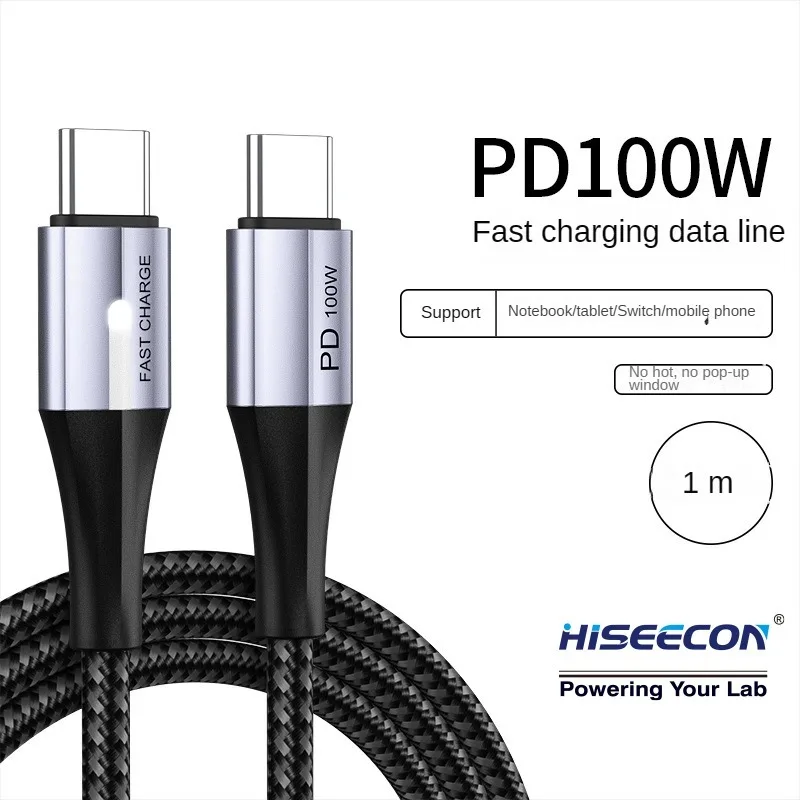 HISEECON 2 в 1 USB Type C PD Кабель 100 Вт Сверхбыстрая зарядка Передача данных для iPhone Samsung