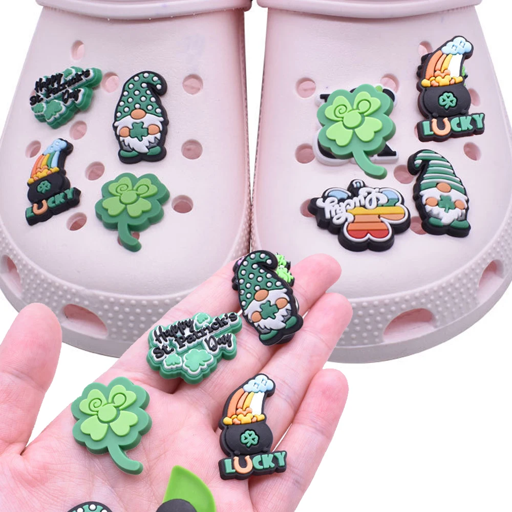 

Wholesale 1pcs PVC Shoe Charms for Crocs Green St.Patrick Women Sandals Buckle Kids Pins Decoration Jeans Accessories X-mas Gift