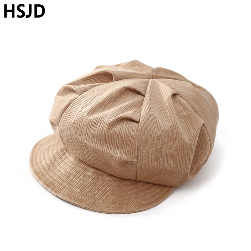 

Solid Color Fashion Wrinkle Octagonal Newsboy Cap Spring Summer Vintage Sun Visor Hats For Women Korean Artist Painter Beret Hat