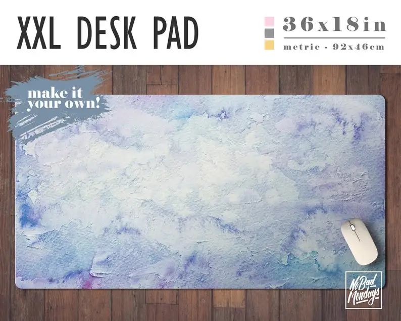

Purple Water Color Print Extra Large Desk Pad with Available Custom Monogram - Extended Mouse Mat - 36x18in