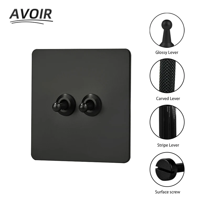 

Avoir Light Toggle Switch Usb Wall Plug Retro Socket Black Knurled Stainless Steel Panels Electrical Sockets EU Dimmer 110V 220V