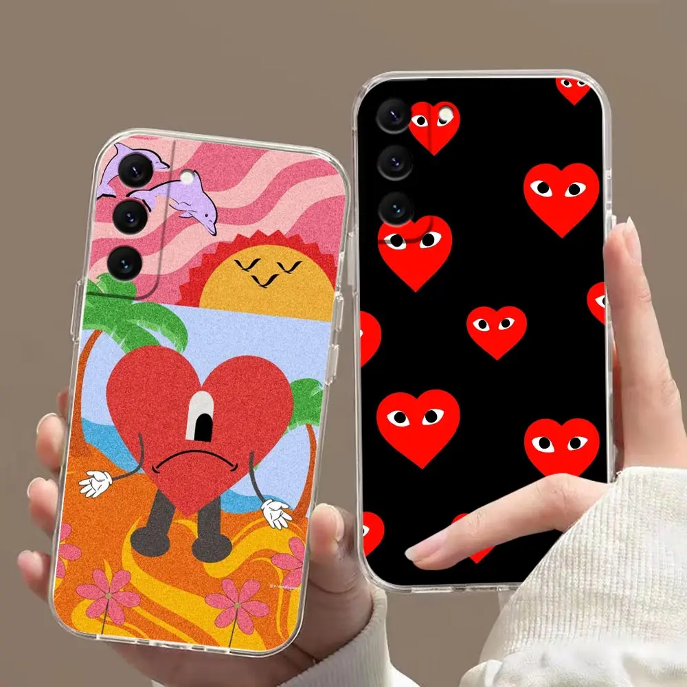 

Luxury Red Heart Cover Transparent Case For Samsung S22 Note 20 8 9 10 S9 S10 4G Lite S10e S20 S21 FE Plus Ultra 5G Case Capa