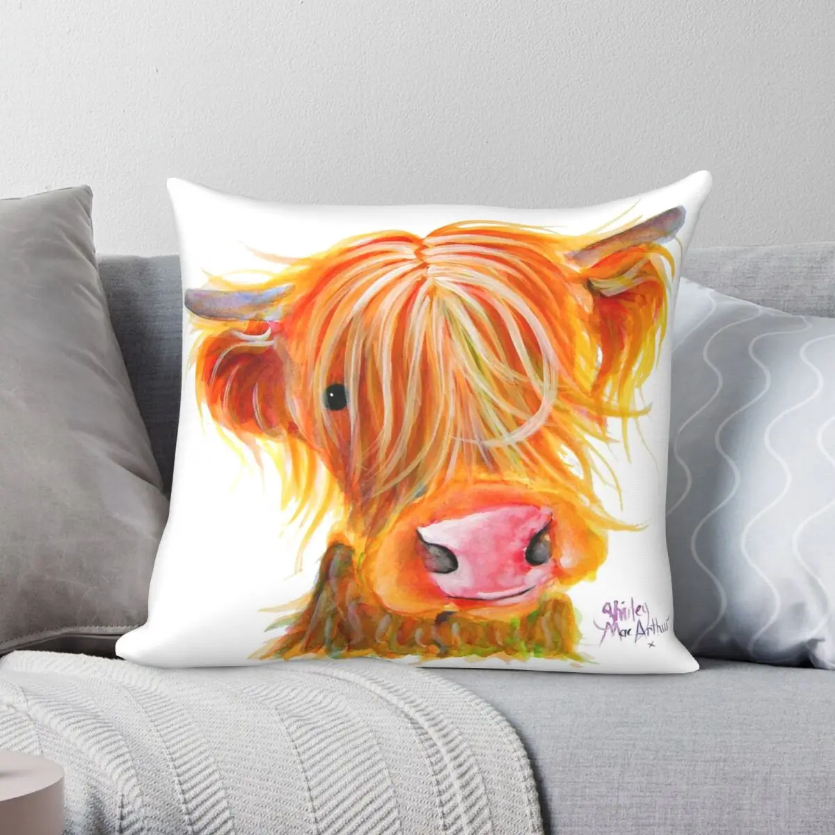 Scottish Highland Cow Square Pillowcase Polyester Linen Velvet Creative Zip Decorative Pillow Case Bed Cushion Cover 18"
