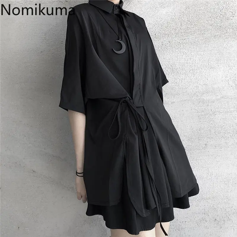 Черные блузки в стиле Харадзюку женские летние рубашки японском топы оверсайз Y2k