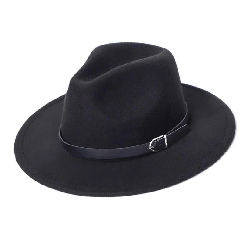 Men's And Women's Autumn And Winter Woolen Top Hats Gentlemen's And Jazz Flat Brim Felt Big Brim Caps