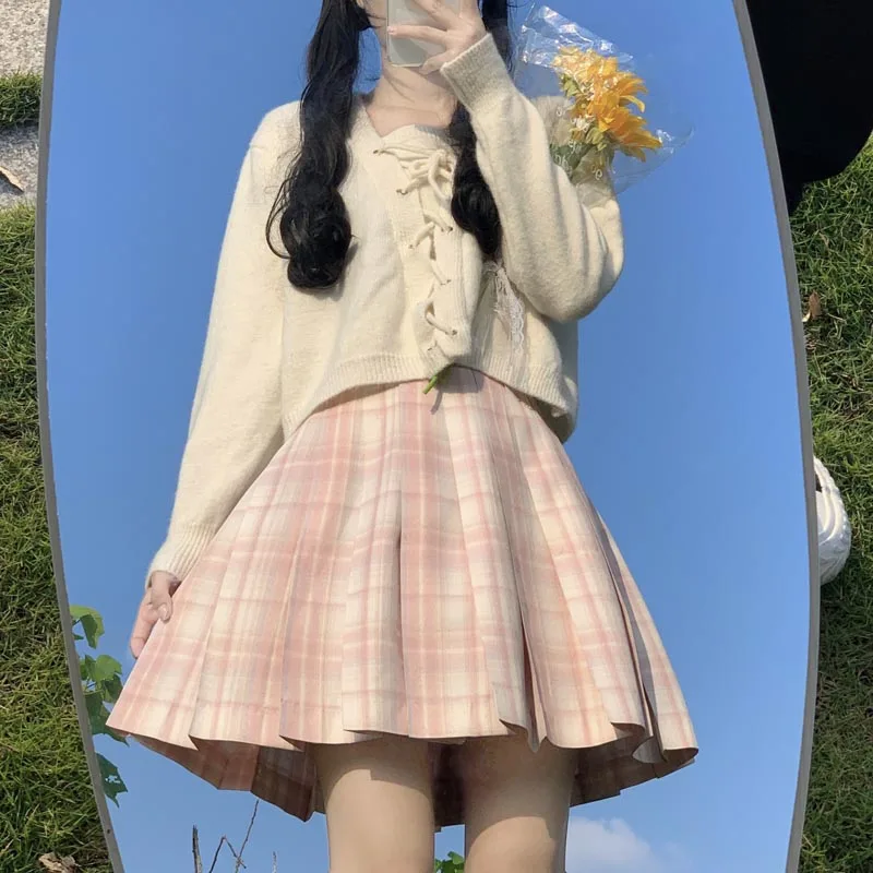 

Autumn Winter Style Kawaii Soft Preppy Girl Square Collar Bandage Bow Full Sleeve Sweaters Japanese Knitting Pullover JK Sweater