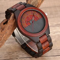 men wood watch new design double semicircle dial luxury fashion red brown full wooden quartz watch best gift for boyfriend