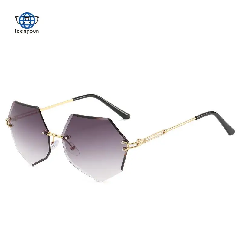 

Teenyoun New UV400 Cut Edge Sunglasses Shades Fashion Gradient Color Rimless Sun Glasses Female Punk Polygon Glasses