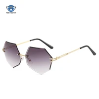 teenyoun new uv400 cut edge sunglasses shades fashion gradient color rimless sun glasses female punk polygon glasses