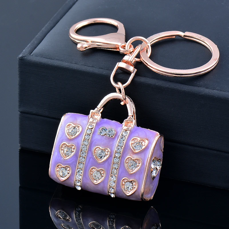 

SINLEERY korean style Purple Black Tote Bag Key Pendant Heart Flowers Cubic Zirconia Keychain Fashion jewelry 2022 YS002 SSP