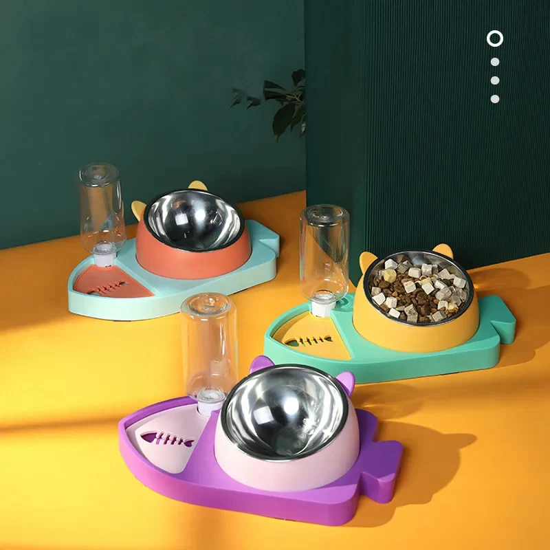 

Pet Cat Bowl Drinking Water Three In One Cat Automatic Drinking Water Anti Overturning And Anti choking Dog Food Set