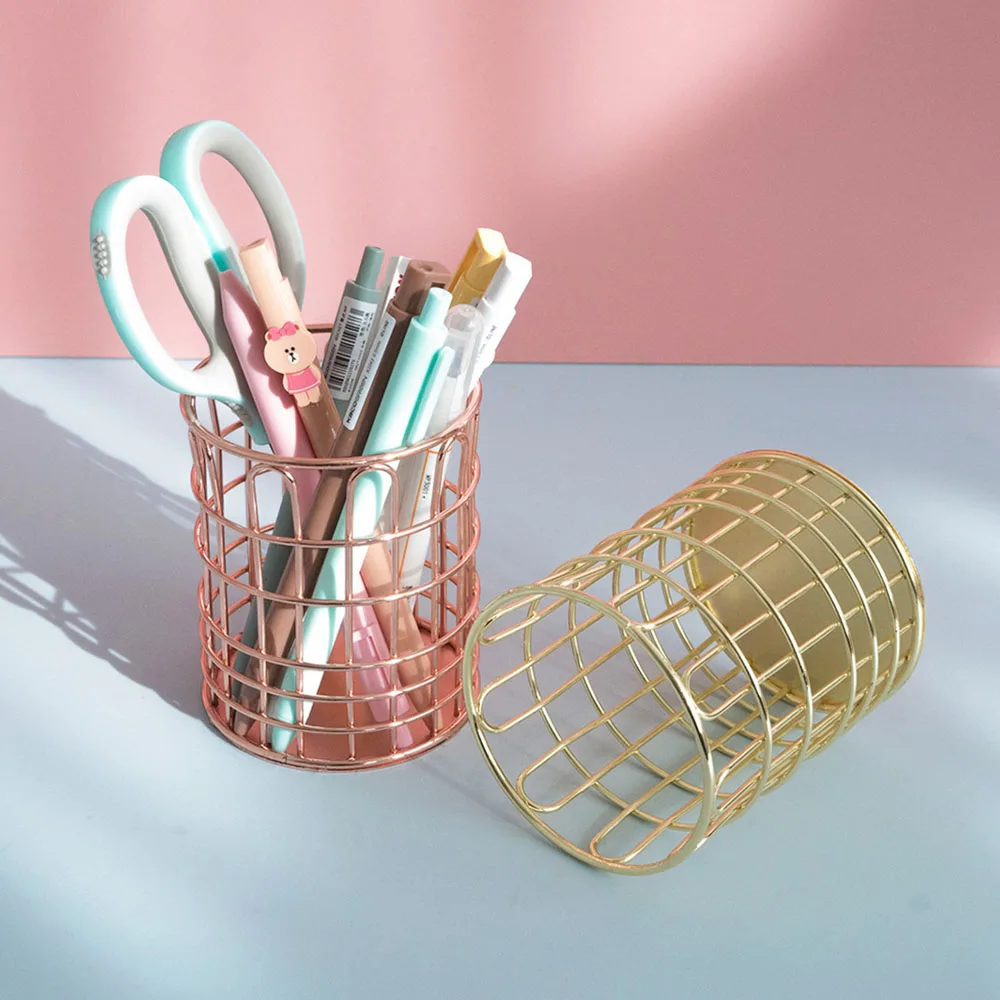 Скандинавская коробка для хранения кистей макияжа настольный золотой круглый