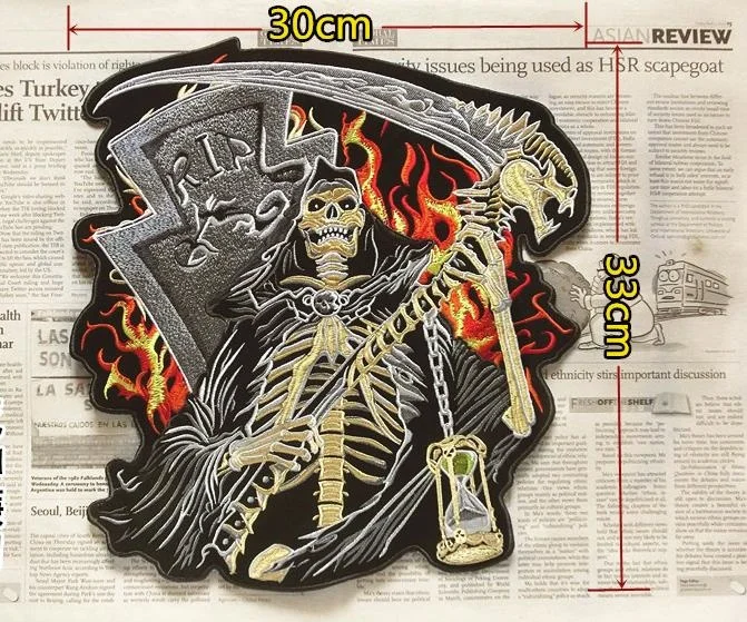 

Мотоциклетный клубный Байкер es Большая Ткань для курток жилеты с вышивкой панк Death Skeleton Sickle Badge Высококачественная нашивка