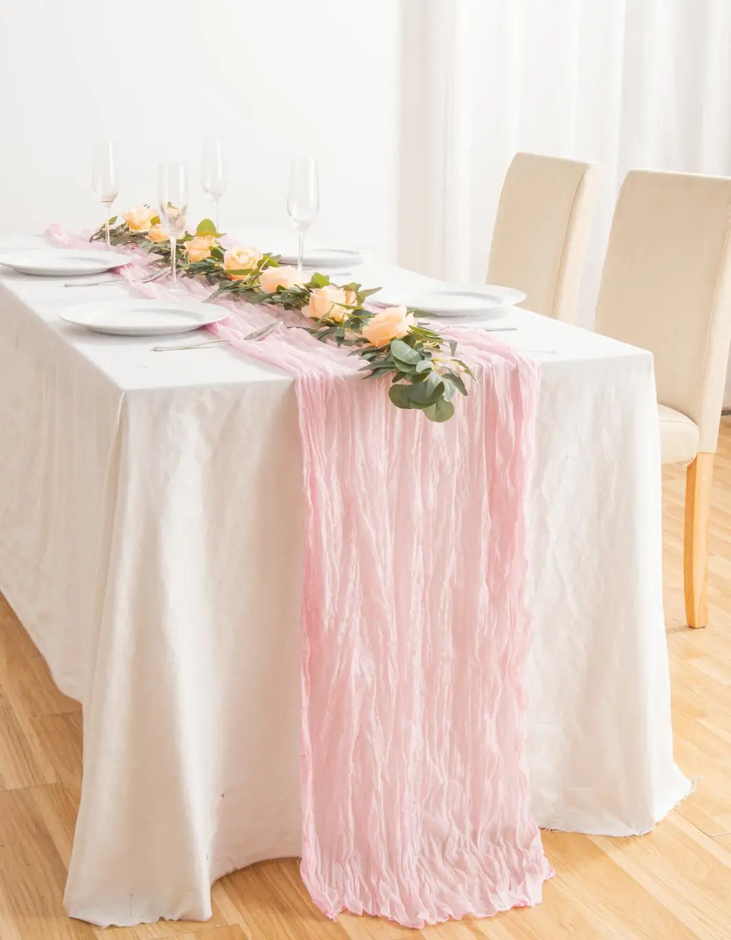 

Semi-Sheer Gauze Table Runner Personalize Vintage Wedding Decoration Kitchen Dinner Tablecloth Retro Boho Dining Decor