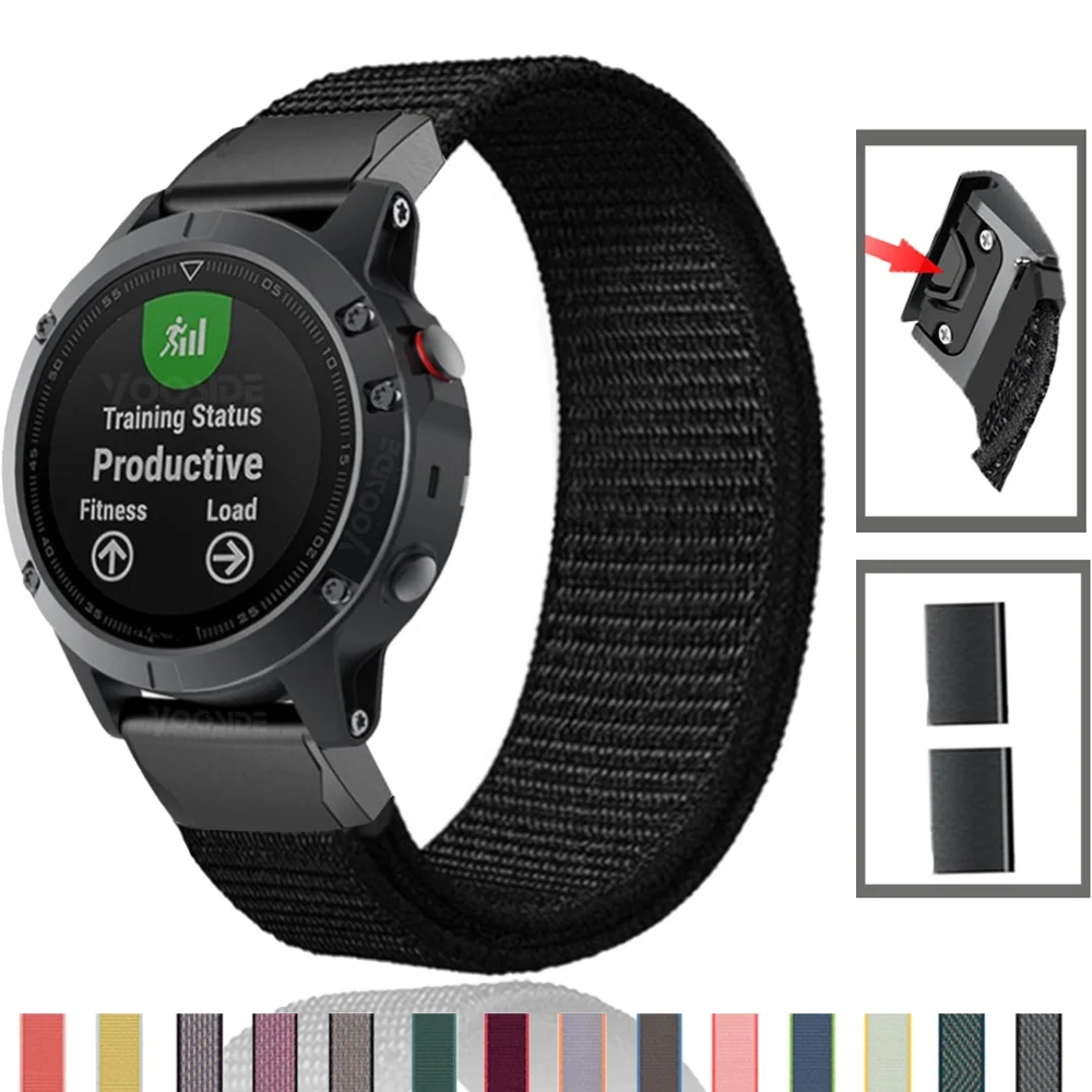 Ремешок нейлоновый для Garmin Fenix 6 6X Pro 5 5X plus 3 3HR Forerunner 935 945 D2 Bravo быстросъемный