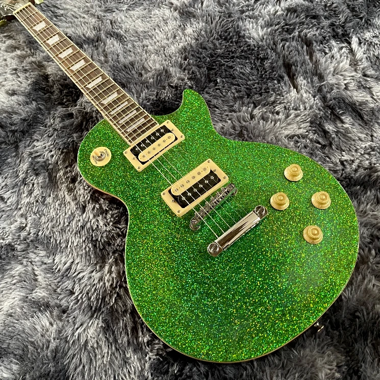 

Custom Shop Big Sparkle green Gold Top Electric Guitar Zebra Pickups, Tuilp Tuners, Chrome Hardware