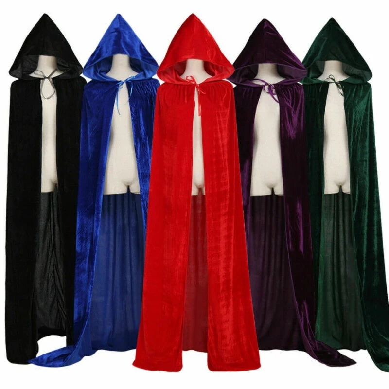 

New Cosplay Adult Kid Vampire Capes Kids Hooded Robes Black Red Reversible Forest Green Deluxe Halloween Cloak Full Length Anime