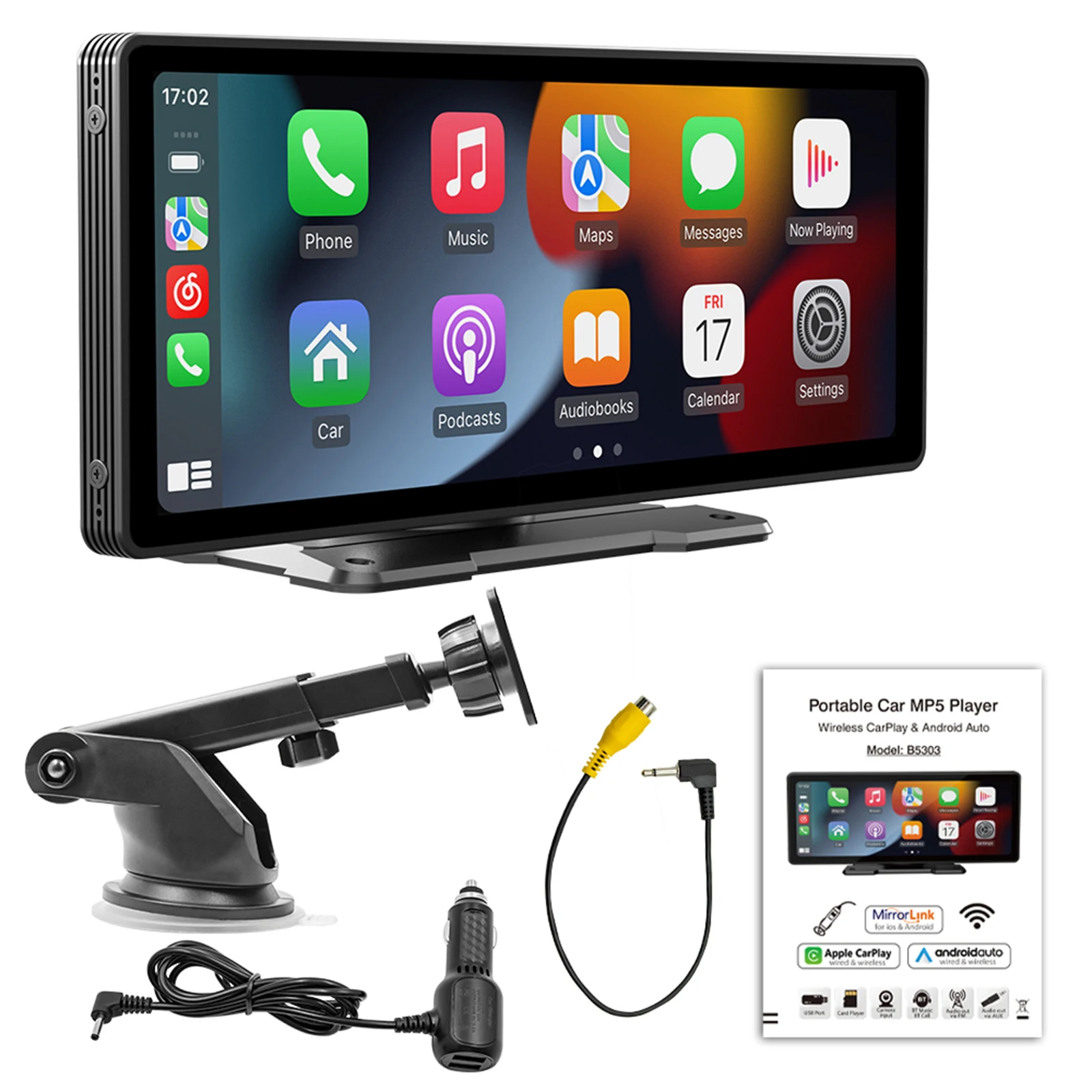 

9.3 Inch Portable Car MP5 Player, Wired Wireless CarPlay Android Auto, Wired Mirror Link