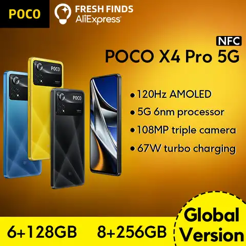 Глобальная версия POCO X4 Pro 5G NFC смартфон 6 / 8GB 128GB / 256GB сотовый телефон AMOLED 120Hz 67W турбонаддув 108MP