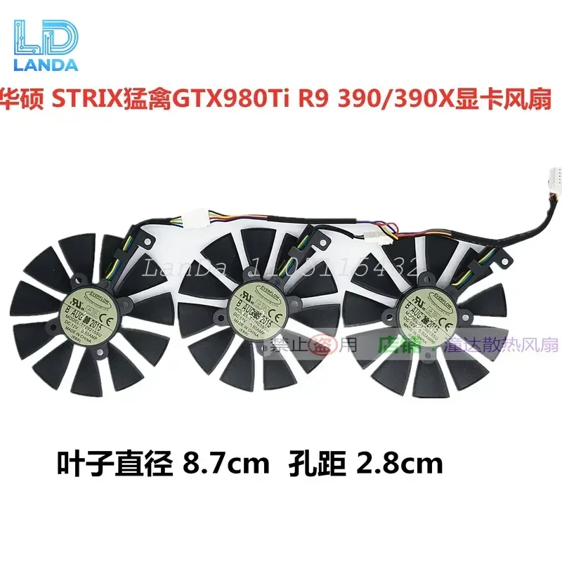 Фото Охлаждающий вентилятор T129215SU для видеокарты ASUS STRIX Raptor GTX 980 Ti R9 390 390X №1