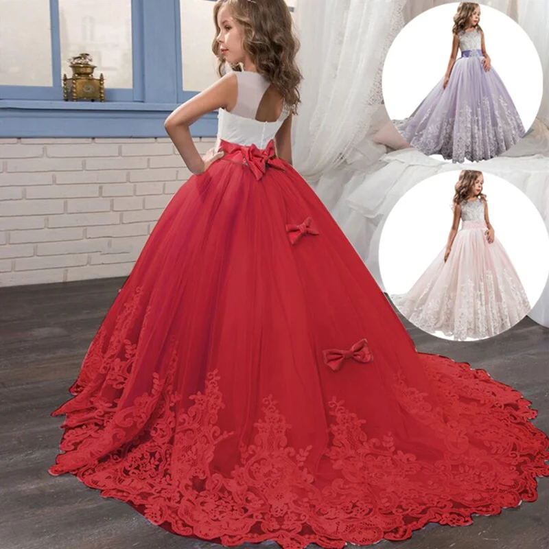 

Teenagers Girls Christmas Dress for Kids New Year Party Princess Costume Lace Bridesmaid Children Wedding Evening Red Prom Gown