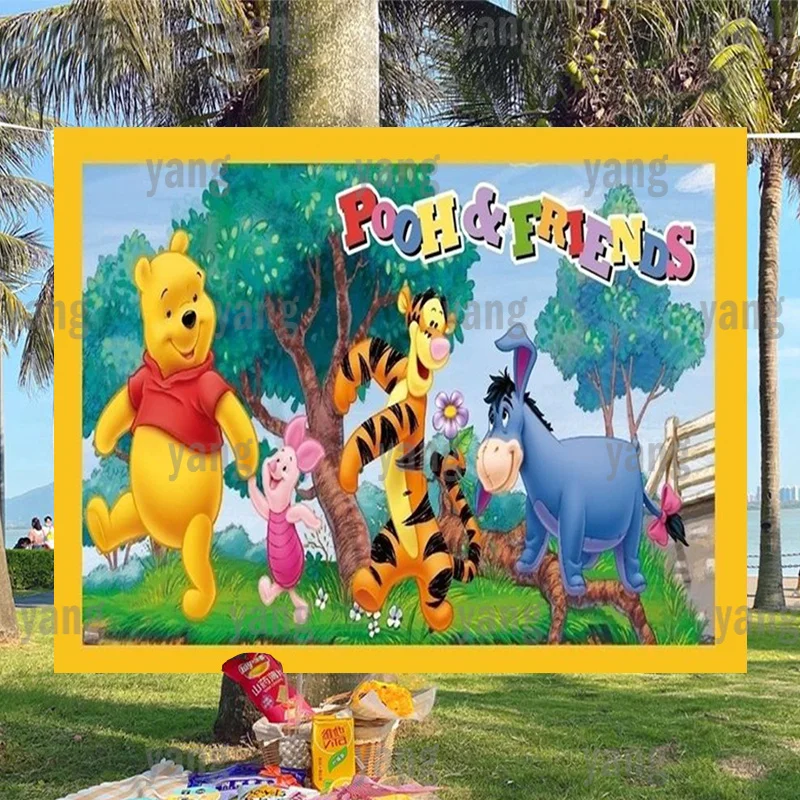 Lovely Disney Custom Baby Shower Birthday Decoration Backdrop Party Winnie Bear Cartoon Forest Background  Tigger Piglet Banner