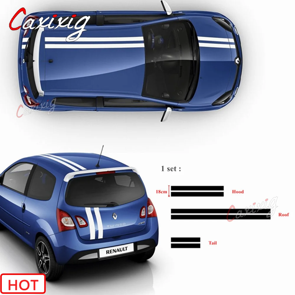 

Car Bonnet Sport Stripes For Renault Twingo Clio 1 set Whole Body Stickers Auto Hood Roof Tail Decor Decals Racing Styling