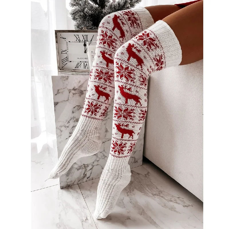 Christmas Stockings Women's Long Knitted Stockings for Girls Ladies Women Winter Knit Socks Thigh High Over The Knee Socks