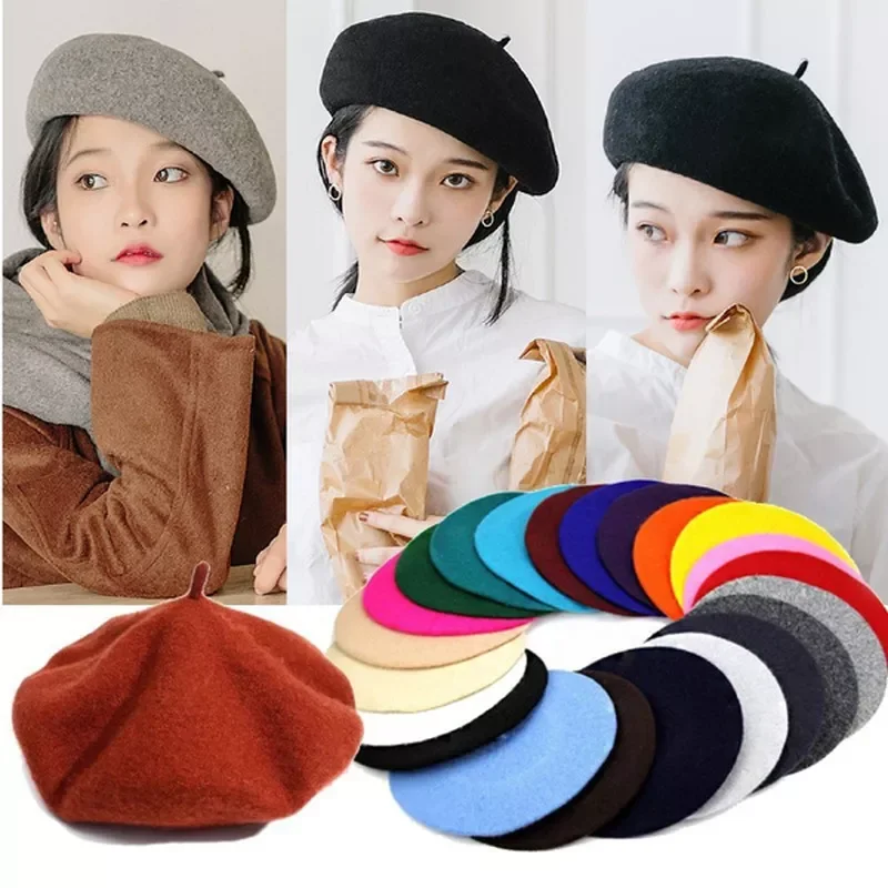 Colors Autumn Winter Hat Wool Thick Berets French Artist Beret Women Painter Hat Girls Berets Female Warm Cap Beanies