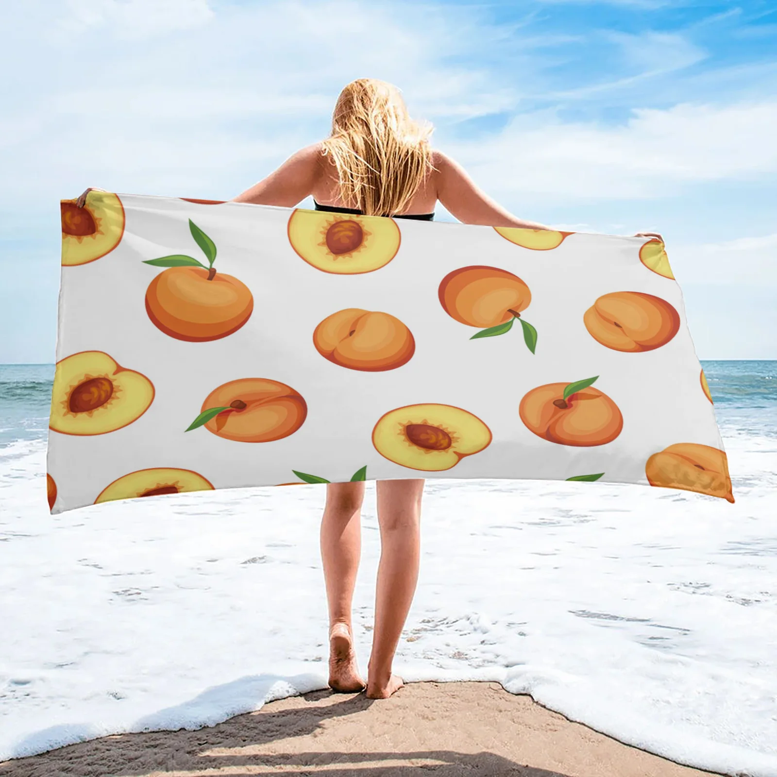 

Плотное круглое банное полотенце с изображением листьев персика, фруктов и растений, предметы первой необходимости для взрослых, летнее бы...