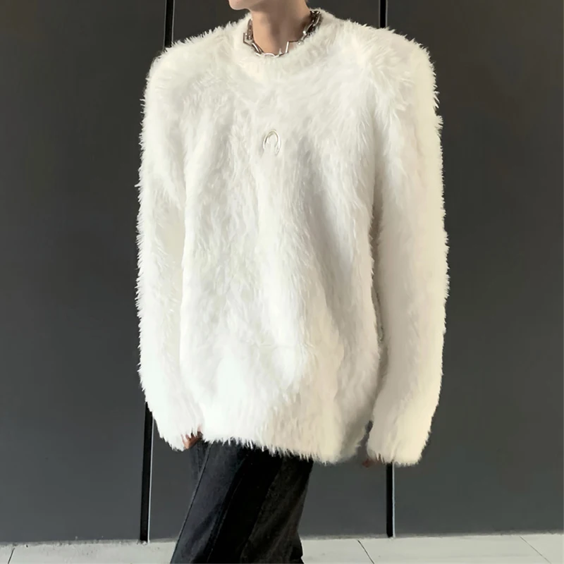 Мужские свитера в стиле Y2K пушистые свободные джемперы с длинными рукавами и