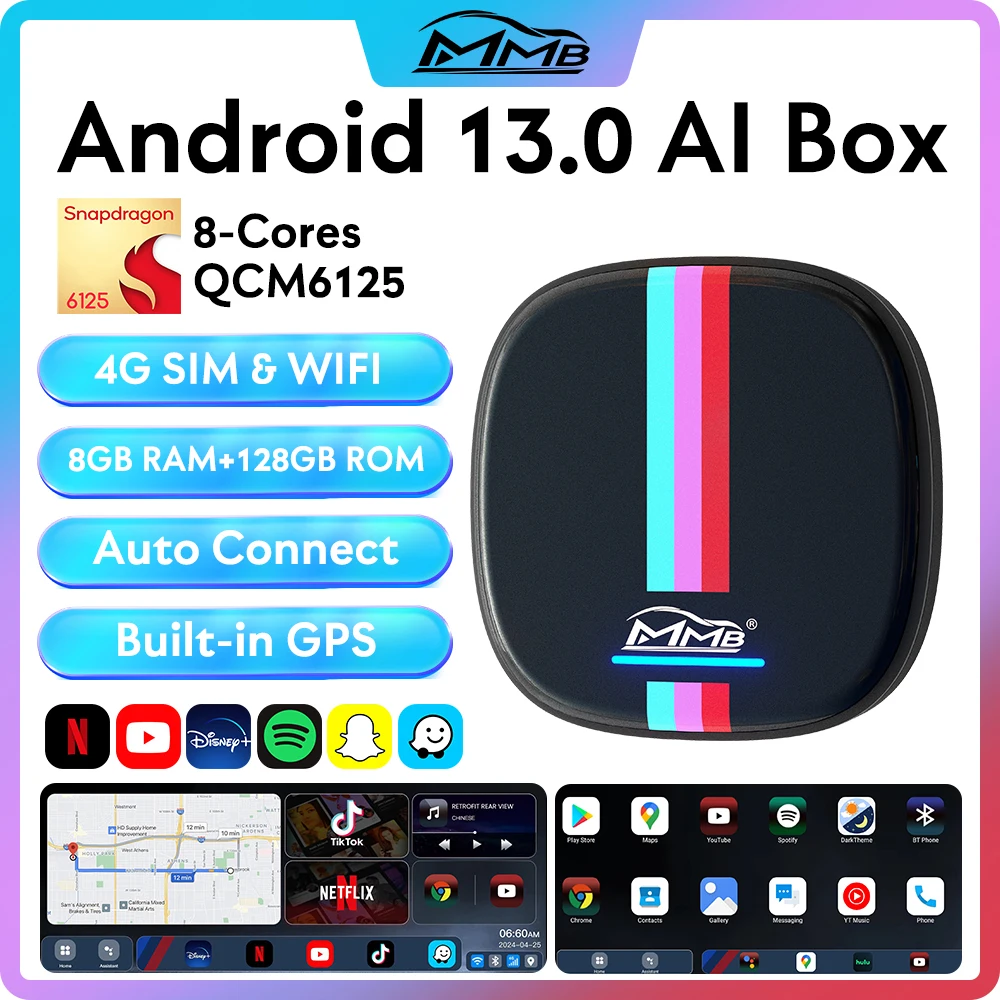 Фото Мультимедийный адаптер MMB Smart Box CarPlay Wireless с поддержкой Android 13, AI Box 8+128G, GPS, BT5.2, QCM6125, 8 ядер для BMW ID6, ID7, ID8, ID8.5, ID9 №1