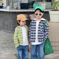 2022 autumn boys and girls casual plaid hooded jackets fashion cotton short style coats kids outerwear