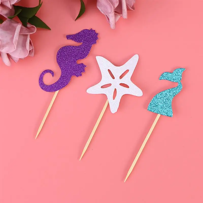 36 шт. блестящие топперы для кексов в стиле русалки бумажные украшения торта на