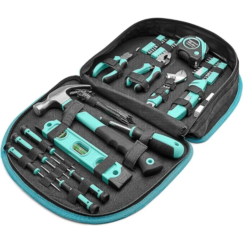 

Tool Set With Easy Carrying Round Pouch, 104-Piece, Turquoise, 14.4 x 11.4 x 3 inches