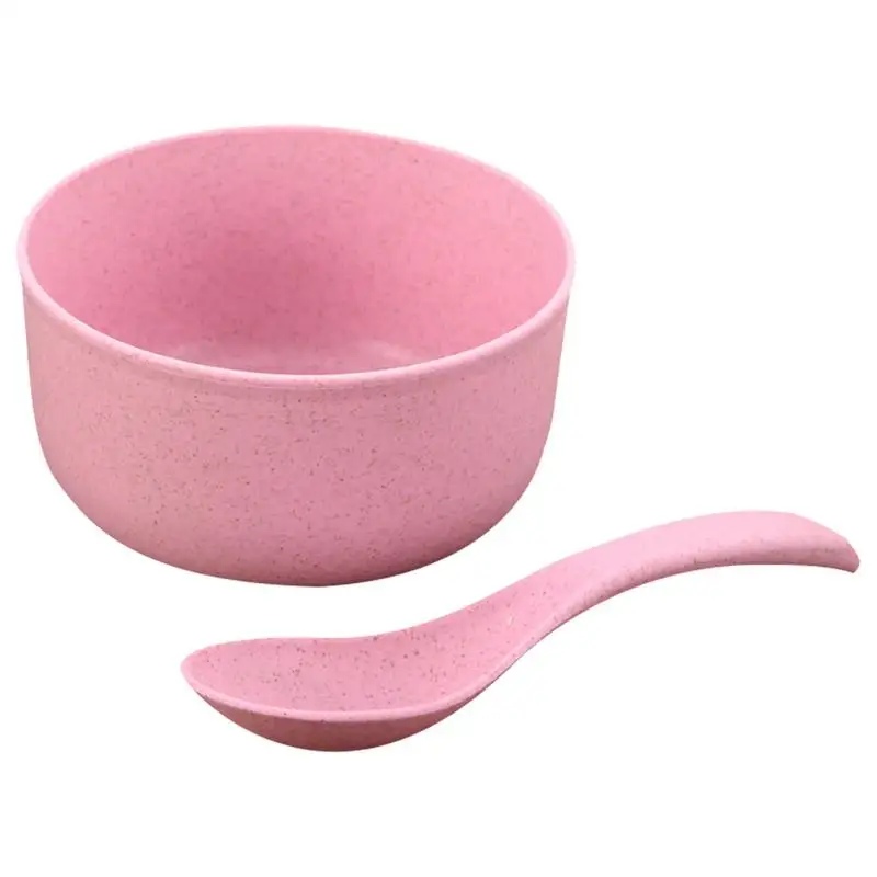 

Wheat Dinnerware Sets Unbreakable Food Grade Wheat Rice Bowl Spoon Dinnerware Sets Easy Clean Breakfast Dinner Food Container