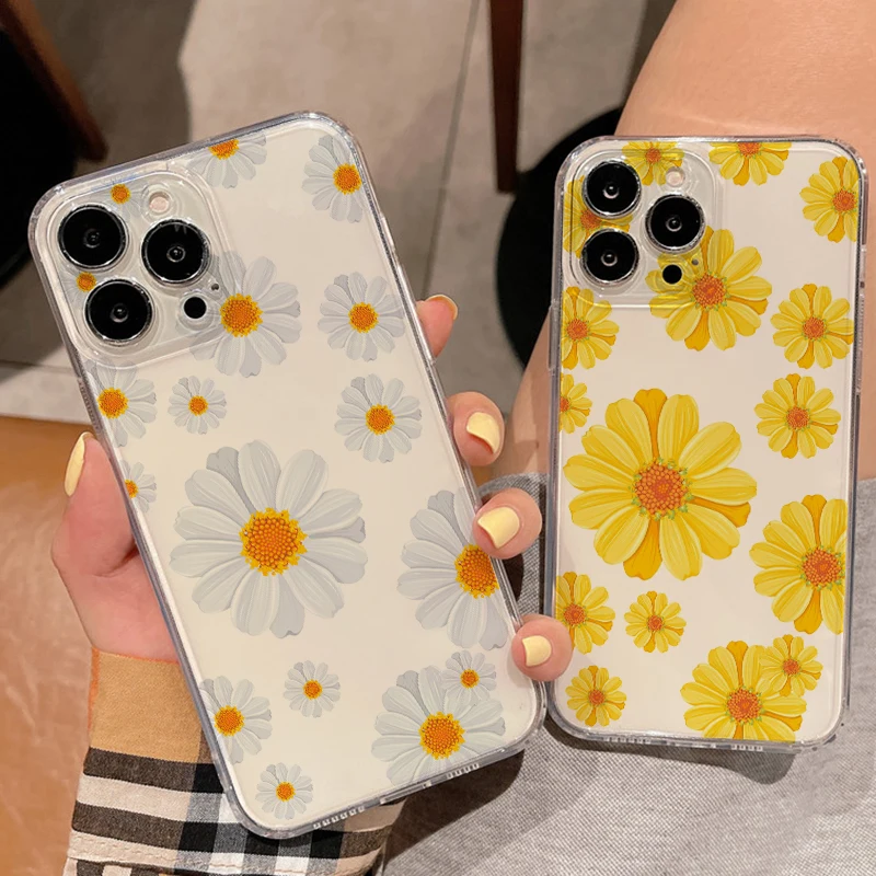 

Simplicity Daisy Transparent Phone Case For iphone 11 12 13 mini Pro Max XS X XR 7 8 plus SE 2020 Soft Shockproof Cases Cover