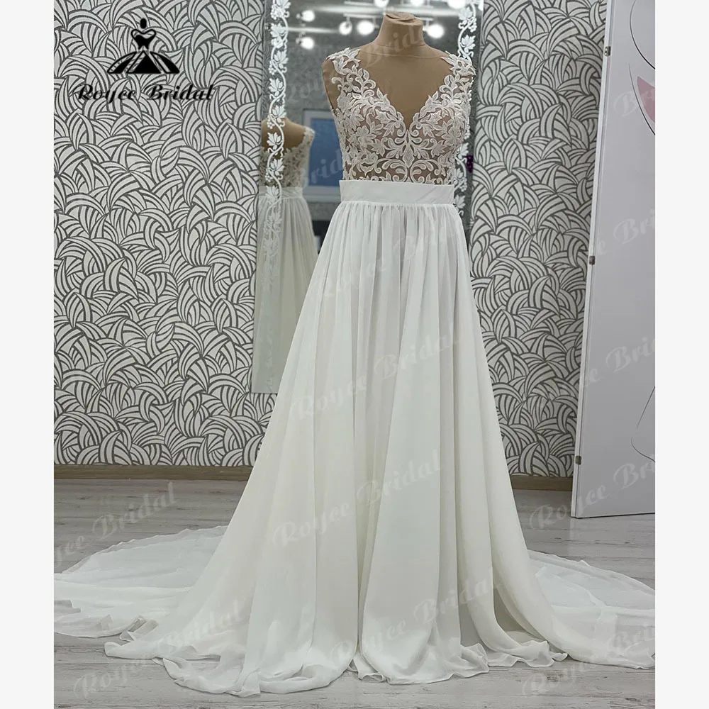 Abiti sposa Кружевное шифоновое струящееся свадебное платье в стиле бохо с v-образным