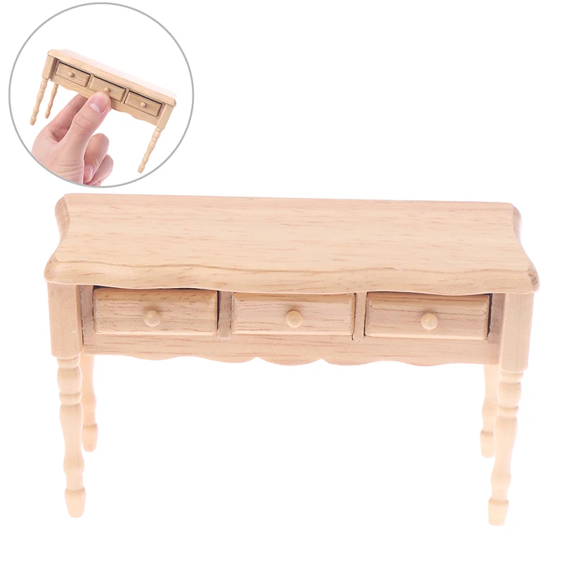 

1/12 Simulated Mini Wooden Desk Writing Study Desk Computer Chair School Desk With Drawers Furniture Model Toy Dollhouse Decor